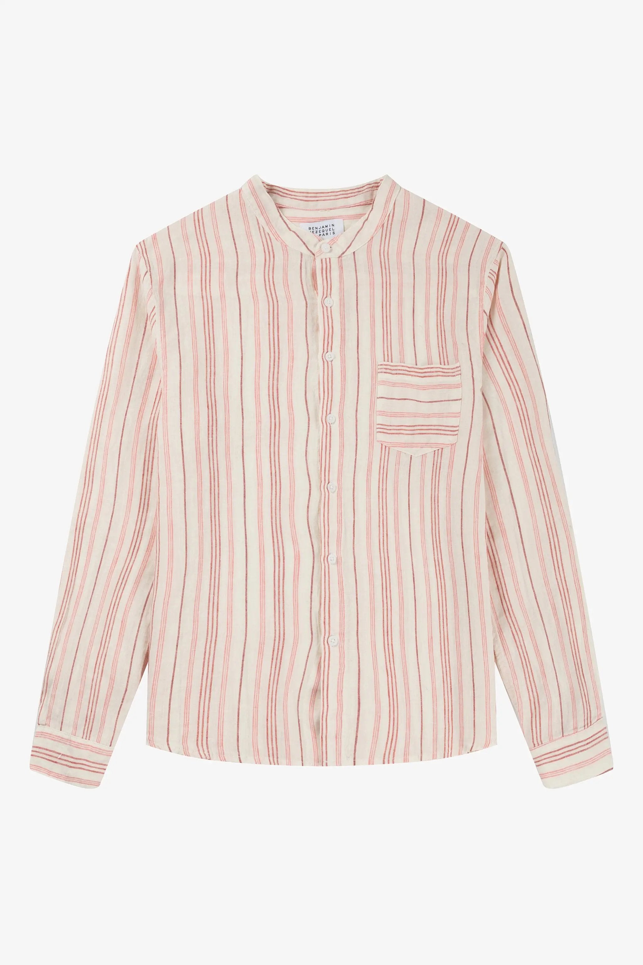 a white and red striped shirt with a pocket