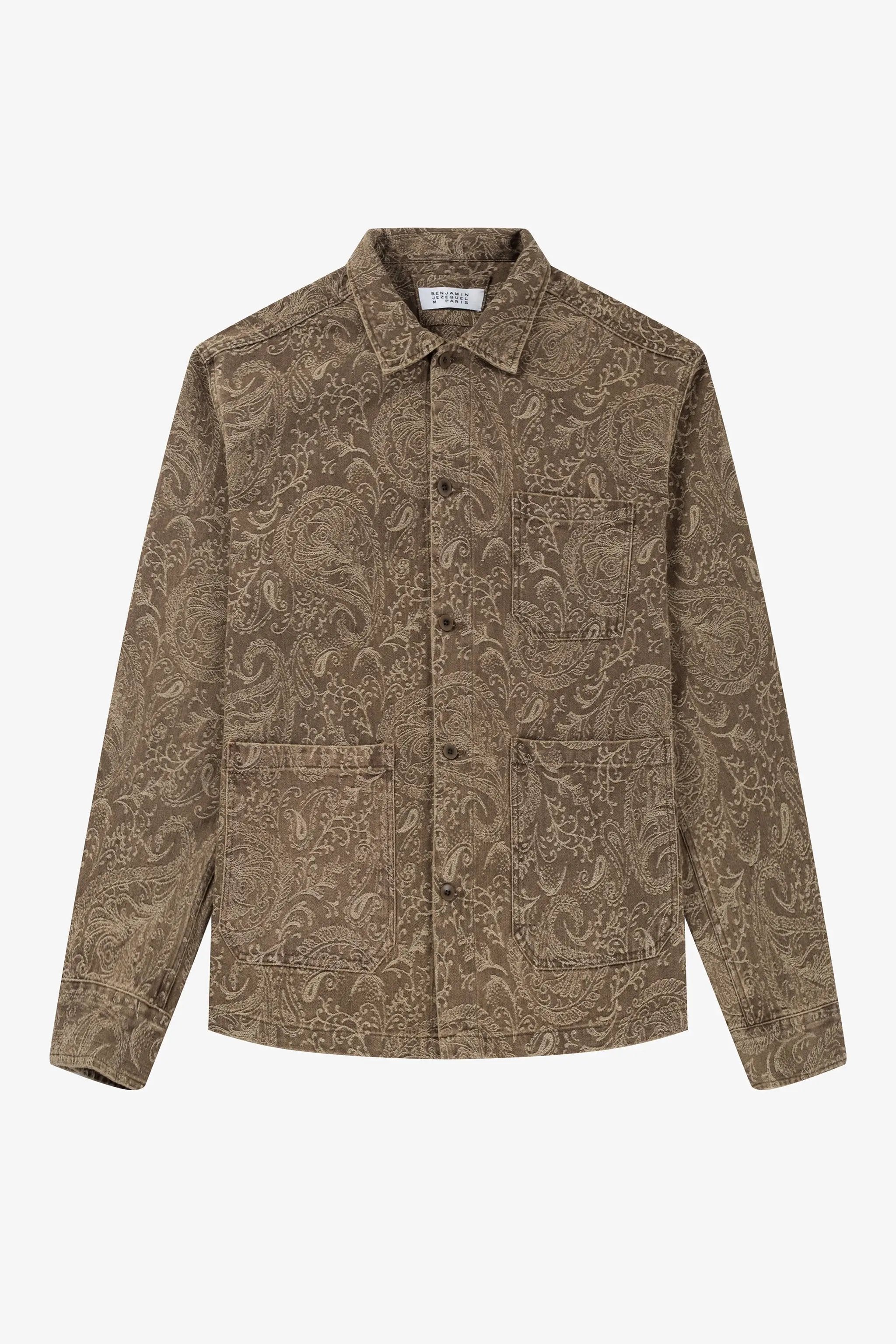 a brown jacket with a paisley pattern on it