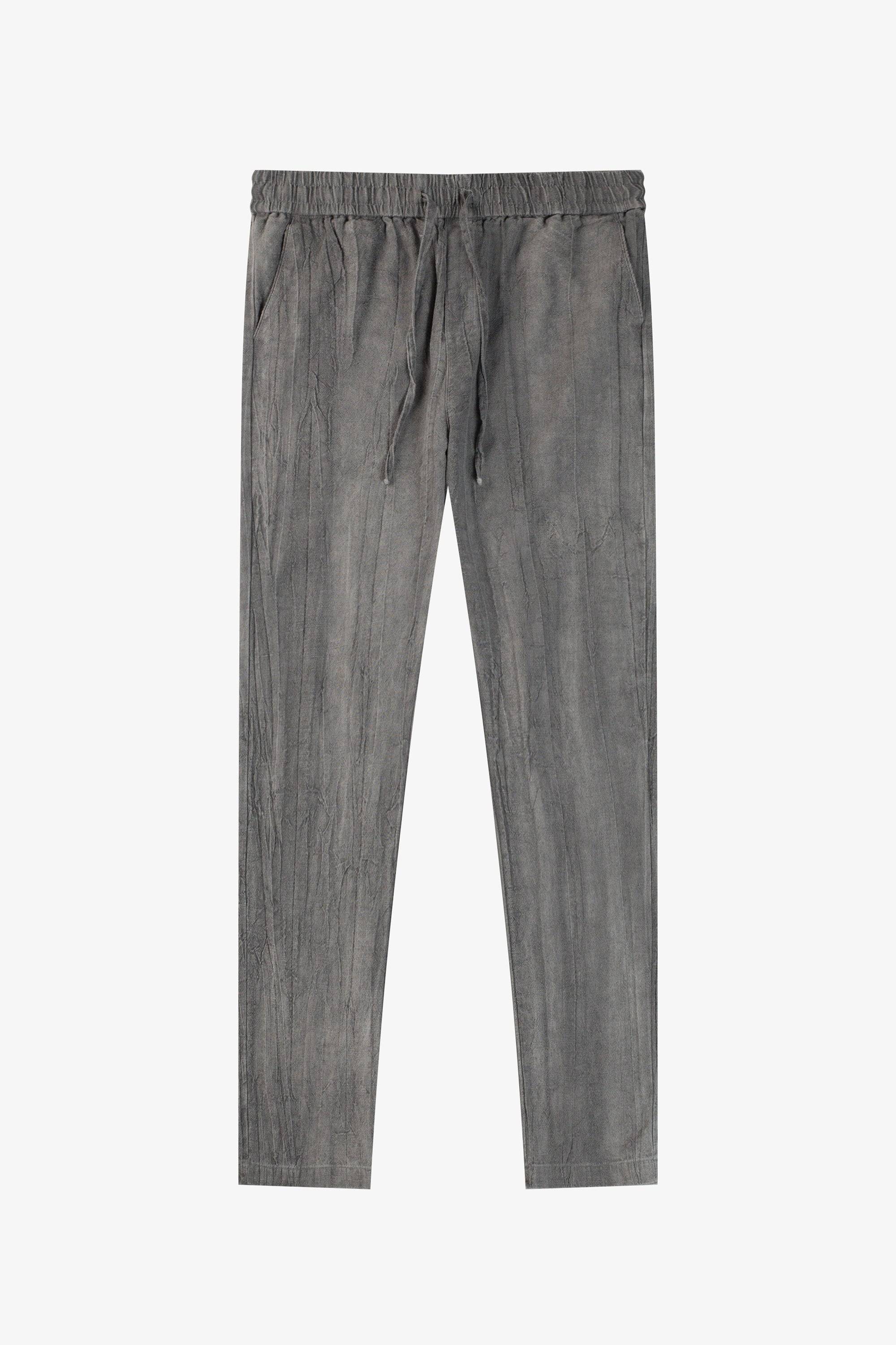 a pair of grey pants with a drawstring