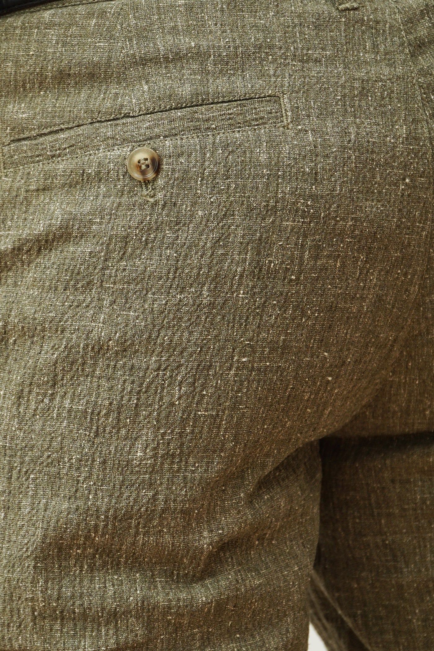 Poche passepoilée pantalon léger tissu moucheté vert olive